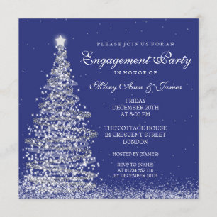 Elegante Weihnachts-Engagement Partei Silver Navy Einladung