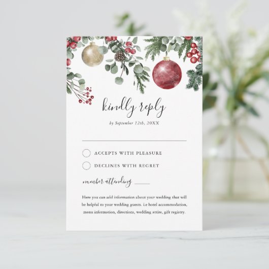 Elegante Weihnachts-Flora-Winter-Hochzeit RSVP Karte (Stehend Vorderseite)