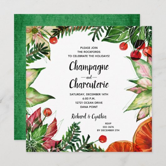 Elegante Weihnachts Floral Charcuterie Einladung (Vorne/Hinten)