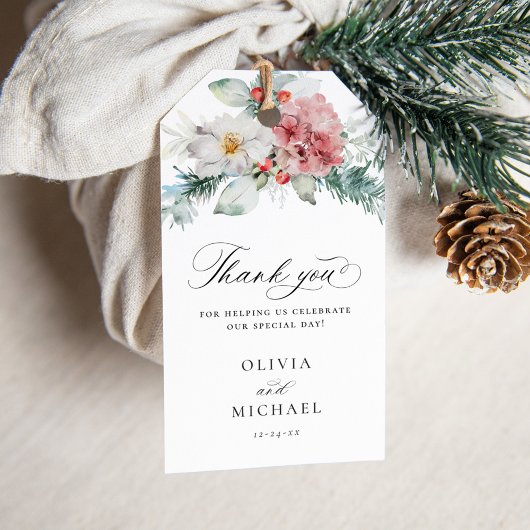 Elegante Weihnachts-Floral Winter Wedding Gefallen Geschenkanhänger