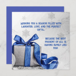 Elegante Weihnachts-Geschenkboxen mit Blue Ribbon Feiertagskarte