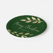 Elegante Weihnachts-Gold-Blätter Forest Green Pappteller (Schrägansicht)