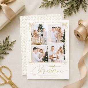 Elegante Weihnachts-Gold-Elfenbein-Handgezeichnete Feiertagskarte