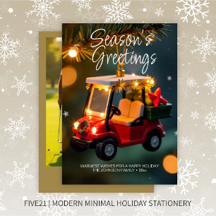 Elegante Weihnachts Golf Cart Ornament ・ Foto Gold Feiertagskarte