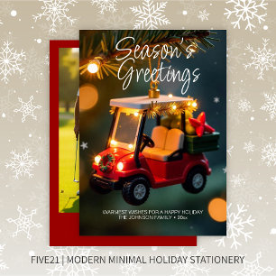 Elegante Weihnachts Golf Cart Ornament ・ Foto Rot Feiertagskarte