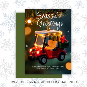 Elegante Weihnachts Golf Cart Ornament ・ Green Feiertagskarte