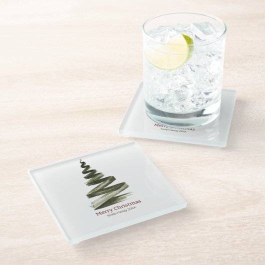 Elegante Weihnachts-Grüne Bäume Wasserfarbe Glasuntersetzer (Schrägansicht)