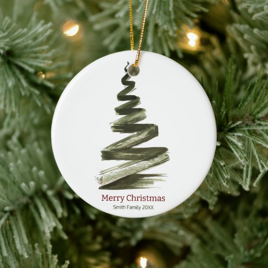 Elegante Weihnachts-Grüne Bäume Wasserfarbe Keramik Ornament (Baum)