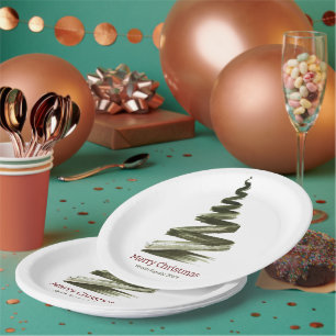 Elegante Weihnachts-Grüne Bäume Wasserfarbe Pappteller