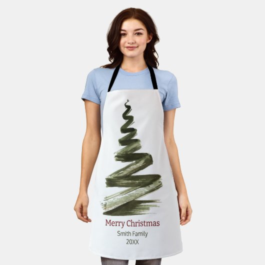 Elegante Weihnachts-Grüne Bäume Wasserfarbe Schürze (Getragen)