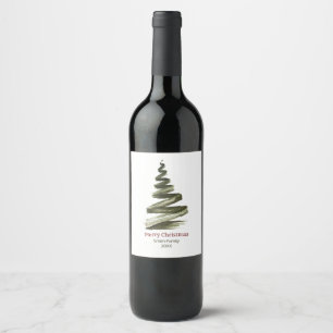 Elegante Weihnachts-Grüne Bäume Wasserfarbe Weinetikett