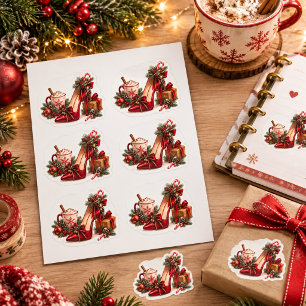 Elegante Weihnachts-High-Heel- & Kakao-Aufkleber  Quadratischer Aufkleber