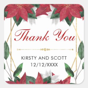 Elegante Weihnachts-Hochzeit mit Poinsettien in Go Quadratischer Aufkleber