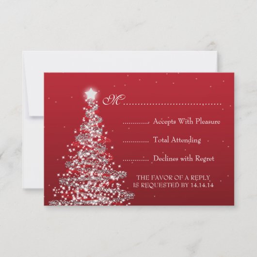 Elegante Weihnachts-Hochzeit RSVP Red Silver Karte (Vorderseite)