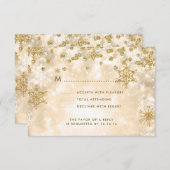 Elegante Weihnachts-Hochzeit RSVP Sparkle Gold (Vorne/Hinten)