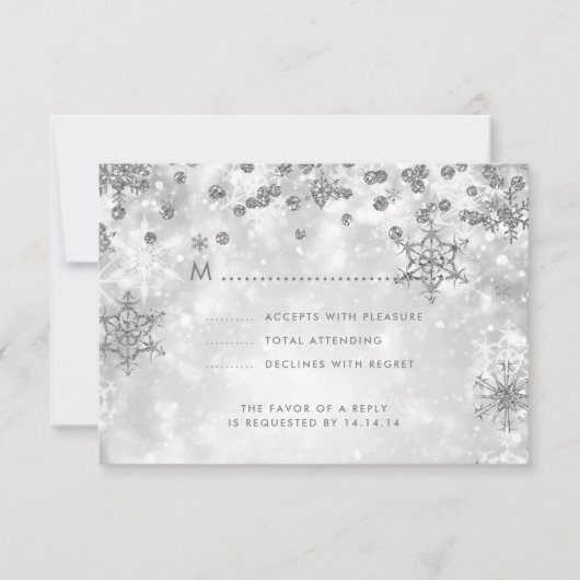 Elegante Weihnachts-Hochzeit RSVP Sparkle Silver Karte (Vorderseite)