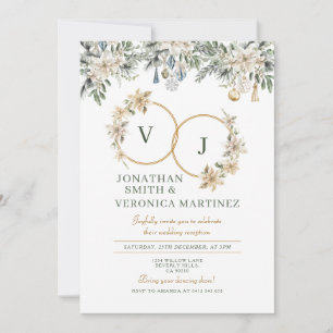 Elegante Weihnachts-Hochzeitsempfang Floral Einladung