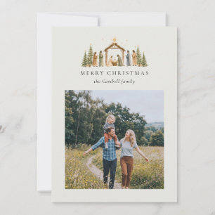 Elegante Weihnachts-Krippenszene mit 4 Fotos Chris Feiertagskarte