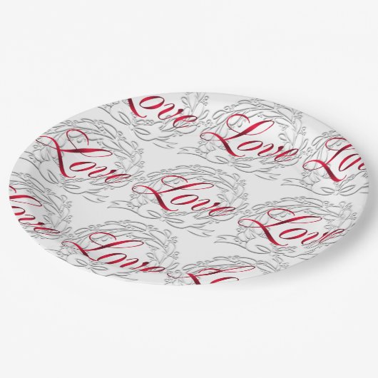 Elegante Weihnachts-Liebe Pappteller (Schrägansicht)