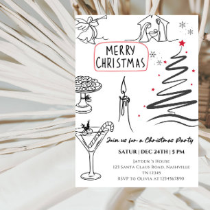 Elegante Weihnachts-Linienkunst-Party  Einladung