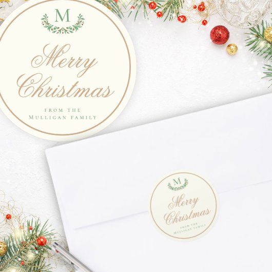 Elegante Weihnachts-Monogramm-Geschenkpackung Runder Aufkleber