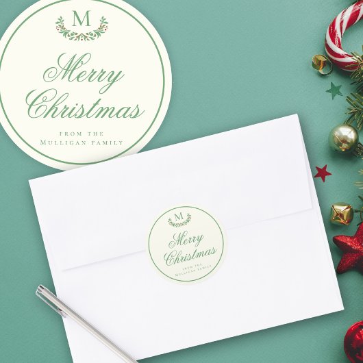 Elegante Weihnachts-Monogramm-Geschenkpackung Runder Aufkleber