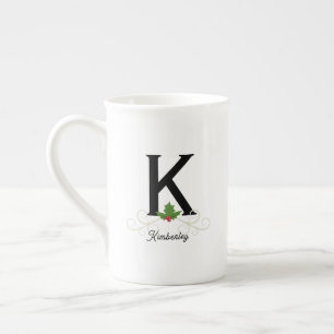 Elegante Weihnachts-Monogramm-Knochen-China-Tasse Porzellantasse