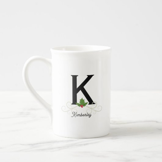 Elegante Weihnachts-Monogramm-Knochen-China-Tasse Porzellantasse (Links)