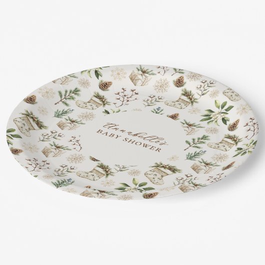 Elegante Weihnachts- oder Winterkindusche Pappteller (Schrägansicht)