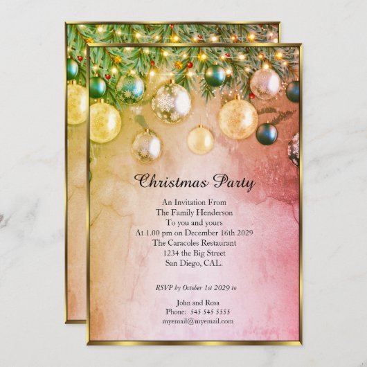 Elegante Weihnachts-Party-Baubles-Einladung Einladung (Vorne/Hinten)