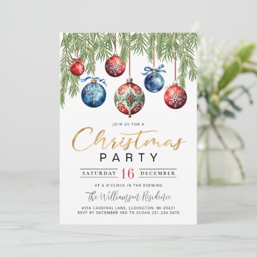 Elegante Weihnachts-Party Einladung (Stehend Vorderseite)