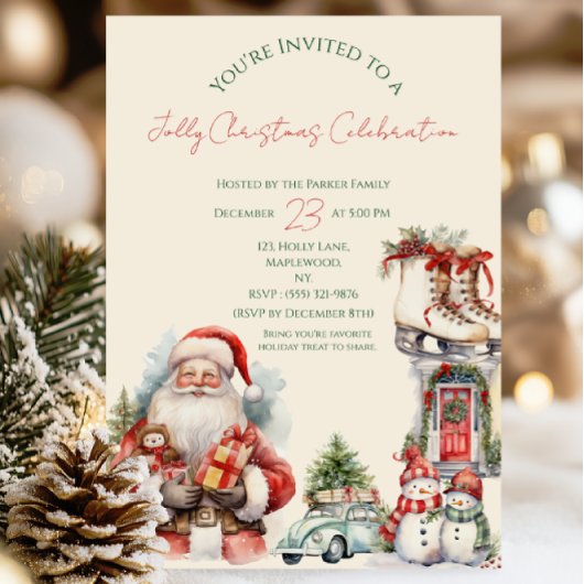 Elegante Weihnachts-Party Einladung in Rot und Grü