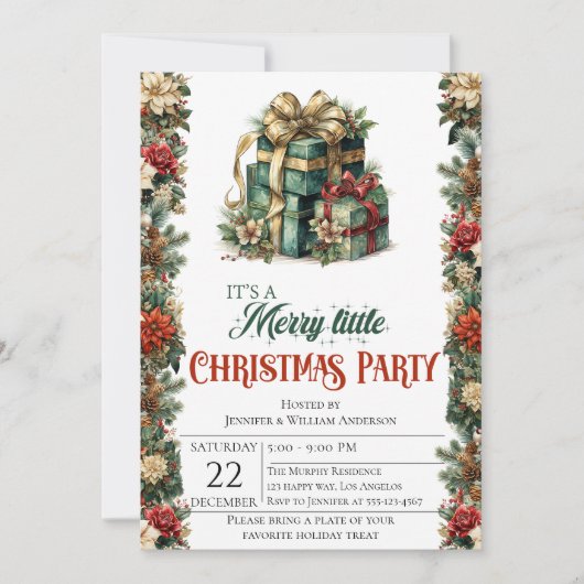 Elegante Weihnachts-Party Einladung mit Geschenkbo (Vorderseite)