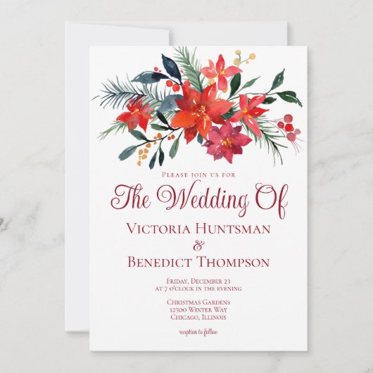 Elegante Weihnachts-Poinsettia Blume Winterhochzei Einladung (Vorderseite)