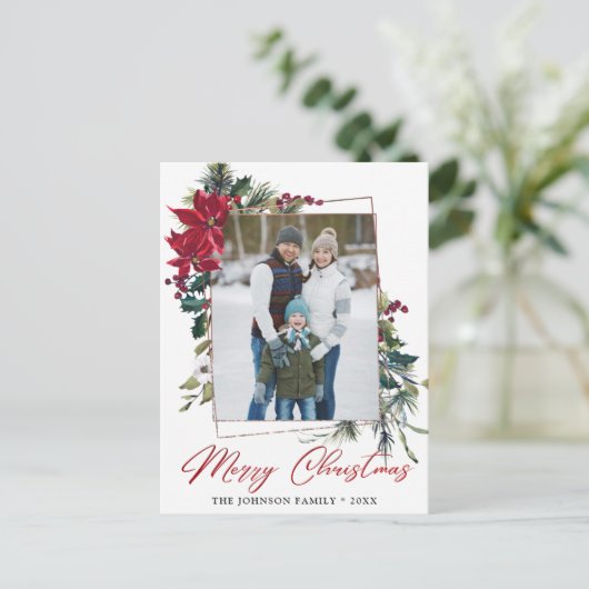 Elegante Weihnachts-Poinsettia Rahmen Foto Gruß Postkarte (Stehend Vorderseite)