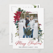 Elegante Weihnachts-Poinsettia Rahmen Foto Gruß Postkarte (Vorne/Hinten)