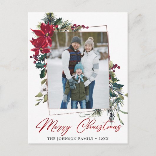 Elegante Weihnachts-Poinsettia Rahmen Foto Gruß Postkarte (Vorderseite)