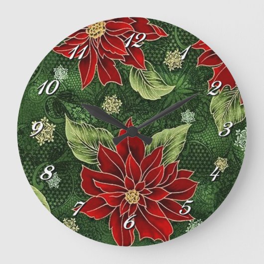 Elegante Weihnachts-Poinsettia-Uhr Große Wanduhr (Vorderseite)