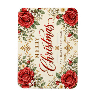 Elegante Weihnachts-Poinsettie & Stechpalme im Vin Magnet