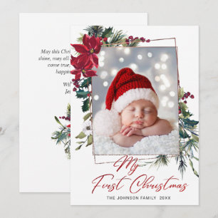 Elegante Weihnachts-Poinsettien-Fotogrußkarte Feiertagskarte