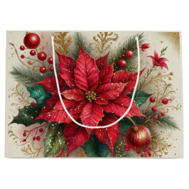 Elegante Weihnachts Red Poinsettia Blume Geschenkt Große Geschenktüte