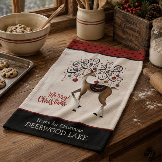 Elegante Weihnachts-Rentiere Personalisiert Geschirrtuch