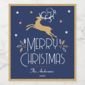 Elegante Weihnachts-Rentierfest Mitternacht Blau Weinetikett (Einzelnes Label)