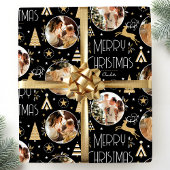 Elegante Weihnachts-Rentierfoto Collage Black Geschenkpapier