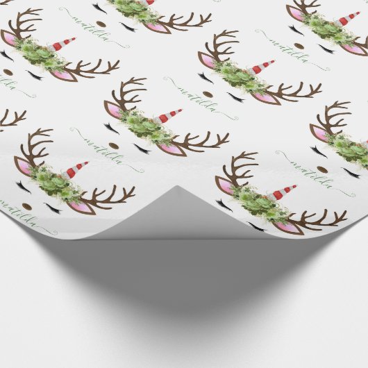 Elegante Weihnachts-Rose Gold Glitzer Einhornwild Geschenkpapier (Ecke)