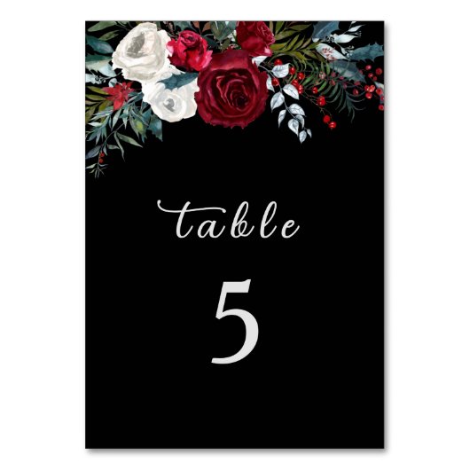 Elegante Weihnachts-Rose Tischnummer (Vorderseite)