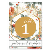 Elegante Weihnachts-Rote Flora-Hochzeit Tischnummer (Vorderseite)