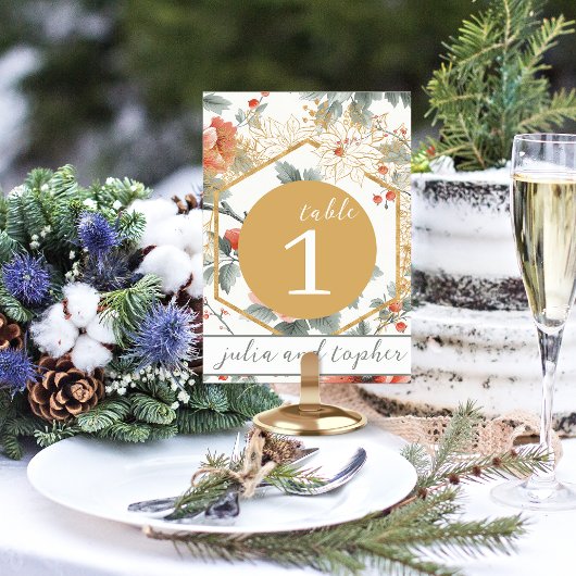 Elegante Weihnachts-Rote Flora-Hochzeit Tischnummer