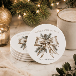 Elegante Weihnachts-Schleife personalisierte Unter Runder Pappuntersetzer