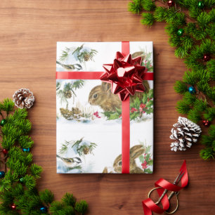 Elegante Weihnachts-Schneebesen und Vögel Geschenkpapier